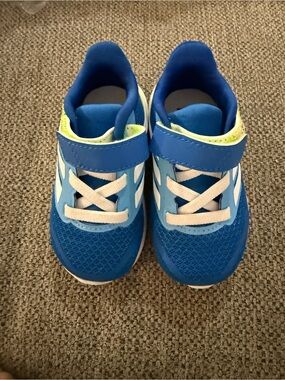 adidas Kids Blue and White Athletic Sneakers with Neon Accent